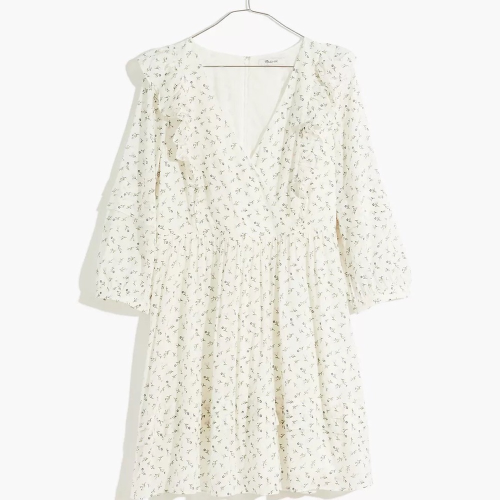 NWT Madewell Ruffled Pleat-Sleeve Mini Dress 14